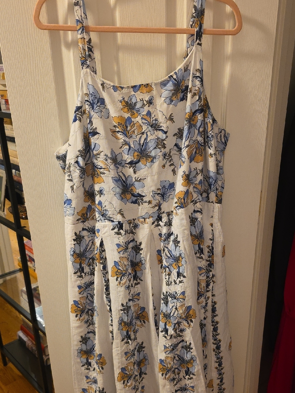 Lane Bryant White Floral Dress with Blue and Mustard Accents